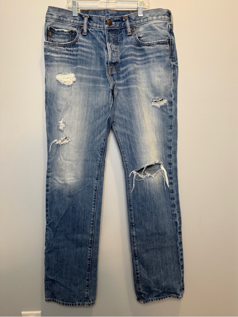 Abercrombie & Fitch Slim Straight Distressed Y2K Denim Jeans 33x32 100% Cotton